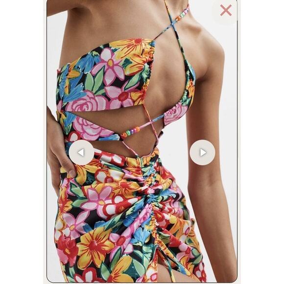 For Love And Lemons Satin Mallory Maxi Dress Cut-Out Multicolor Size Small - Picture 5 of 16